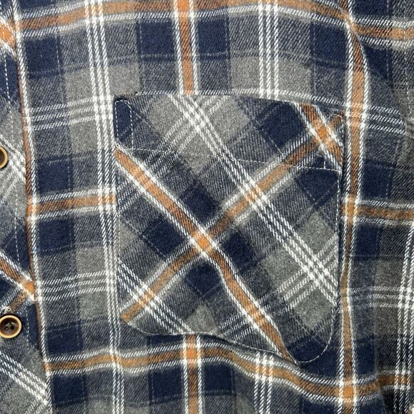 Rue Saint-Patrick Montreal Button Up Flannel Shirt Mens Medium Blue Orange Plaid - Picture 6 of 14